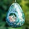 Glitzhome® 6.75" Blue Dots Glass Water Drop Hanging Bird Feeder